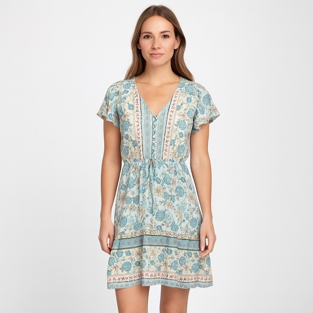 Salty Bright mini dress  floral boho Cottegecore Peasent  beach 8 Swing Casual